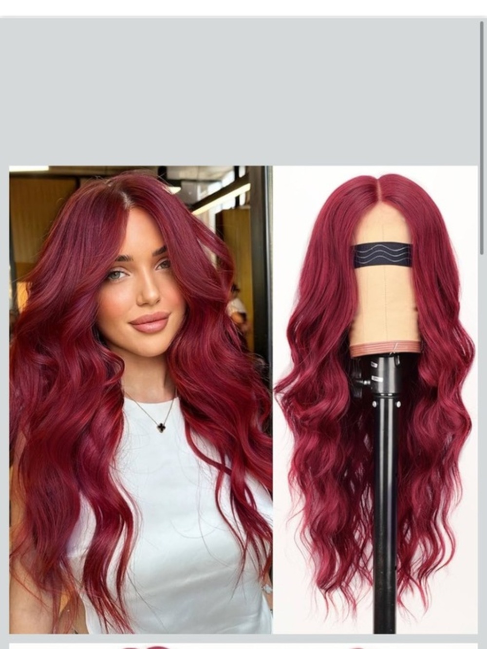 Deep Burgundy Long Wavy middle part synthetic wig 27"